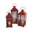 Ensemble de trois bougeoirs de lanterne de sol en métal et verre rouge