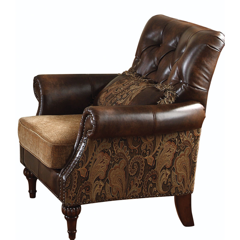 Fauteuil capitonné brun et cerise Dreena
