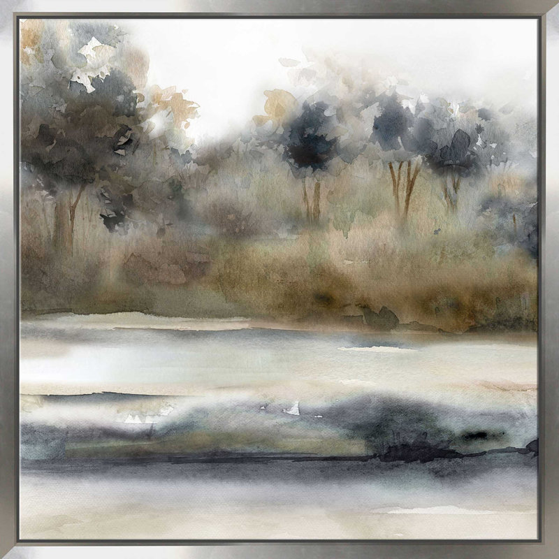 Silent River par Carol Robinson - Peinture, L 21,5 po x H 21,5 po, Encadrement argenté