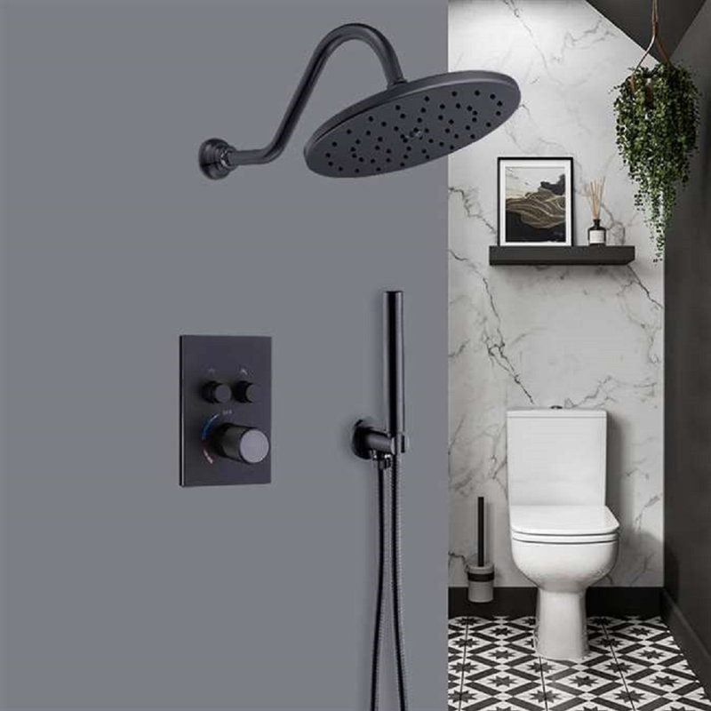 Ensemble de douche mural noir mat BathSelect avec douchette thermostatique encastrée 2 voies