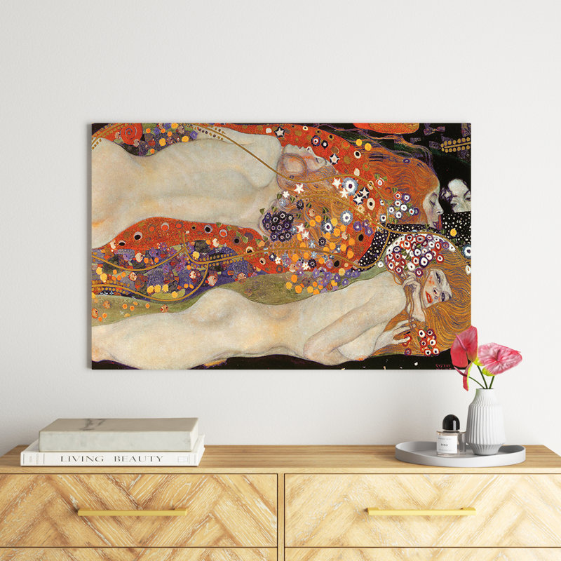 Water Serpents II, 1904-07 by Gustav Klimt - Floater Frame Painting on Canvas, 66.04 cm H x 45.72 cm W x 1.91 cm D, No Frame