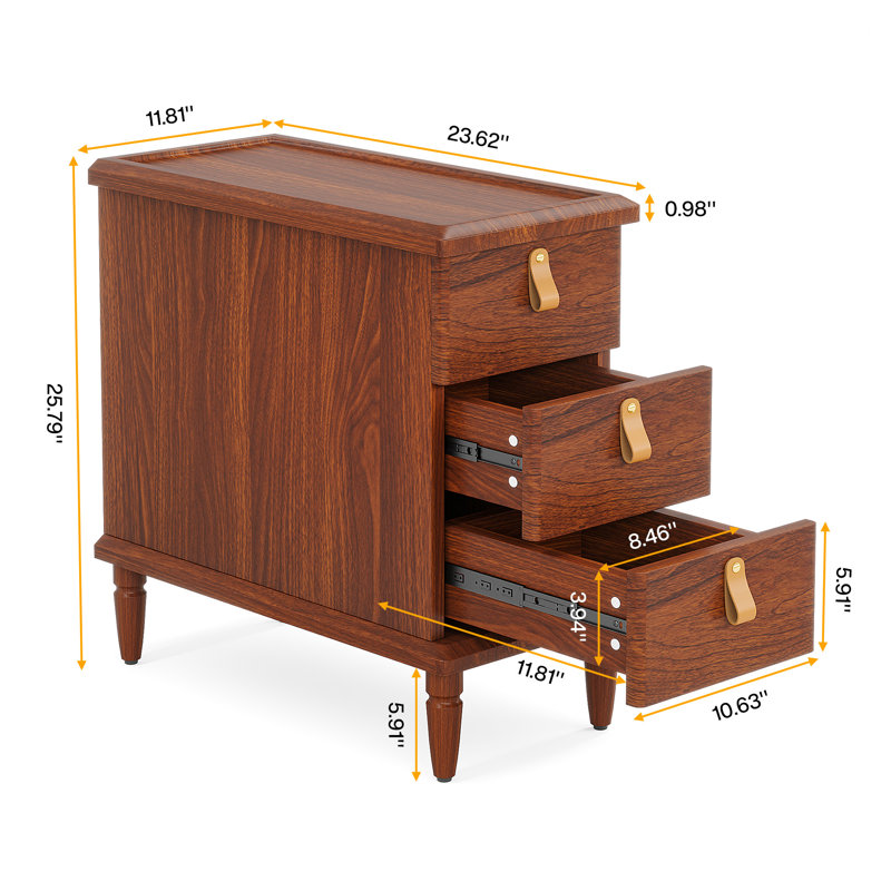 Advit Solid Wood 3 - Drawer End Table with Storage