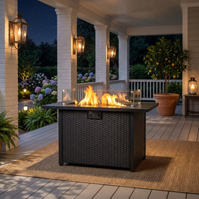 44 Inch 50,000 BTU Propane Fire Pit Table with Glass Wind Guard, Rectangular Outdoor Patio Heater Table