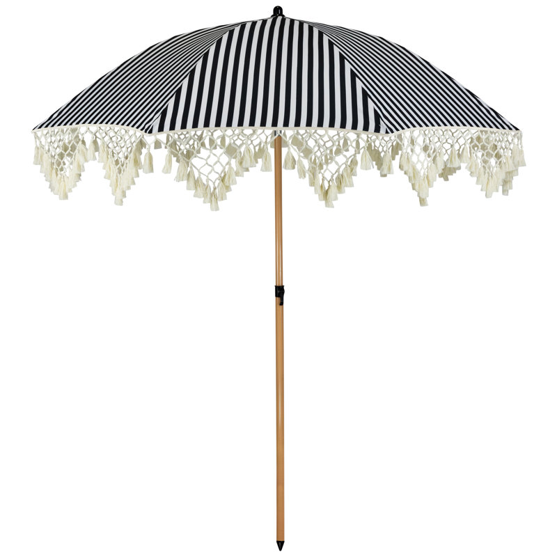Parasol de plage rayé avec inclinaison - 6,5 pi - noir et blanc