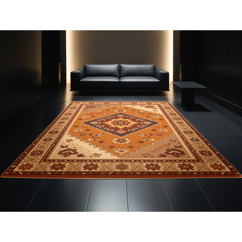 Tapis traditionnel lavable à la machine Pauleth - brun clair - Reliure brun clair, Carré 5 pi