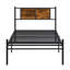 Structure de lit simple en métal avec tête de lit à panneau en bois - article moderne, structure, surface de couchage silencieuse et stable, option de rangement sous le lit disponible, assemblage facile
