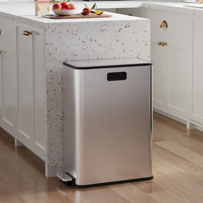 2 x bac double de 28 L avec couvercle papillon à fermeture en douceur, bac à pédales en acier inoxydable de 14,8 gallons avec seaux intérieurs amovibles, poubelle rectangulaire, conception peu encombrante, pour la cuisine, le salon, l'argent