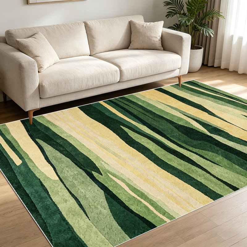 1PC Abstract Vertical Wavy Stripe Sage Green and Dark Green area rugs for Living Room, Soft and Comfortable, Suitable for all seasons, easy-to-maintain, machine washable Indoor floor mat, Under Table Farmhouse suitable for dining room, bedroom,...