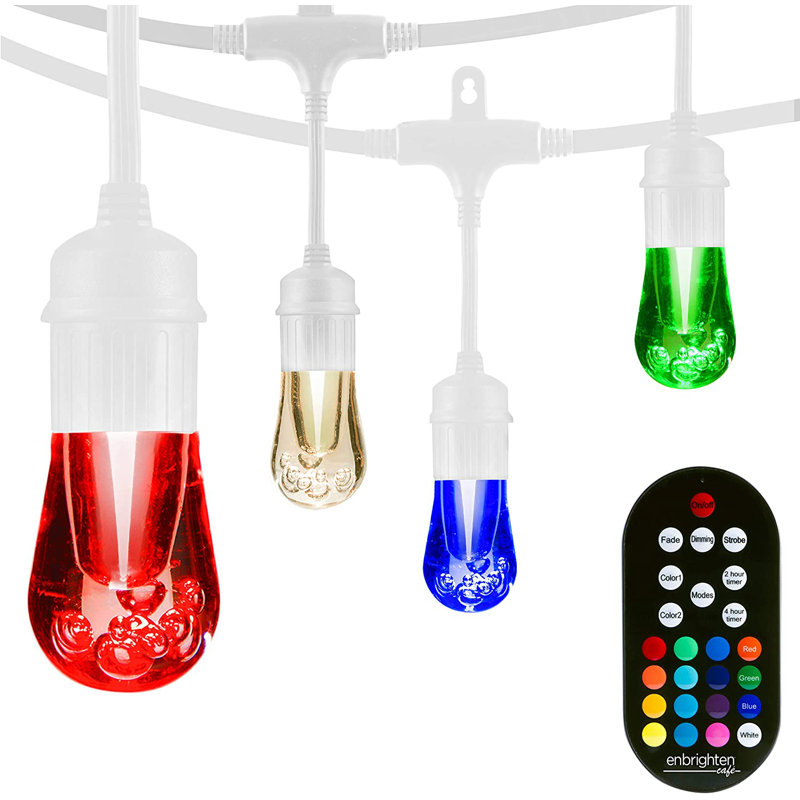 24 ft White Cord Color-Changing LED Outdoor String Lights with Remote