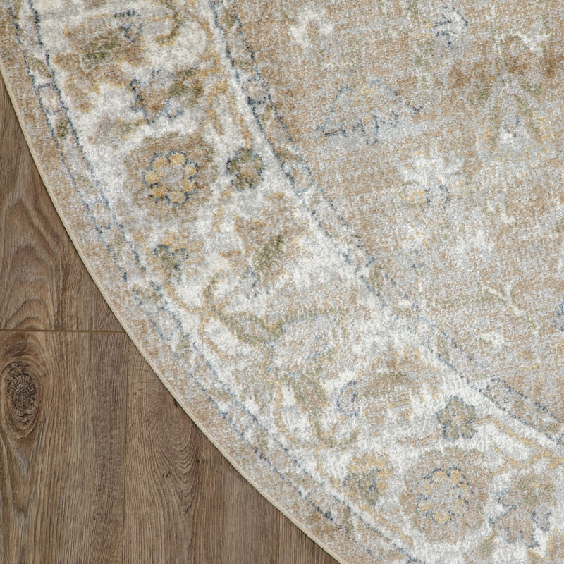 Tapis beige lavable à la machine Laleia, Rond 5 pi 3 po
