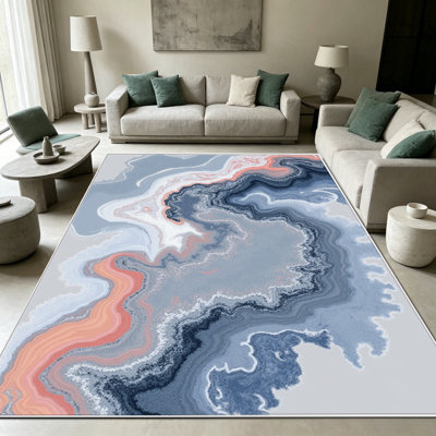 Tapis 1 pièce Agate bleu-rose, élégant tapis décoratif polyvalent, facile à nettoyer et à entretenir, pièce de mobilier idéale pour la chambre à coucher, le salon, le couloir, le vestibule, le dortoir et le bureau afin de rafraîchir l'ambiance intérieure de votre maison