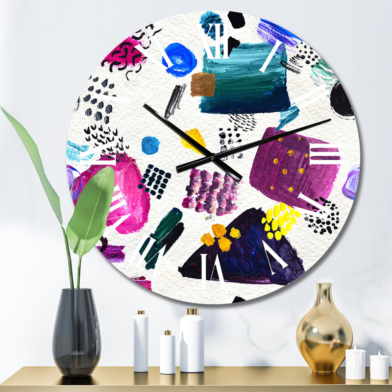 Éléments de pois rétro géométriques - horloge murale moderne, Moyen