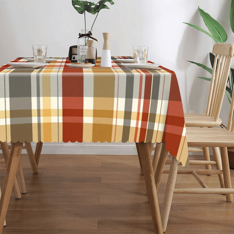 Nappe chaude et chaude écossaise brune festonnée pour table rectangulaire de style campagnard avec barbecue 60 x 120 pouces