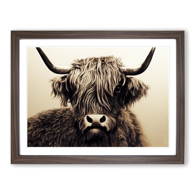 Highland Cow View Vol.3 - Framed Print, 46cm H x 64cm W x 2cm D, Walnut