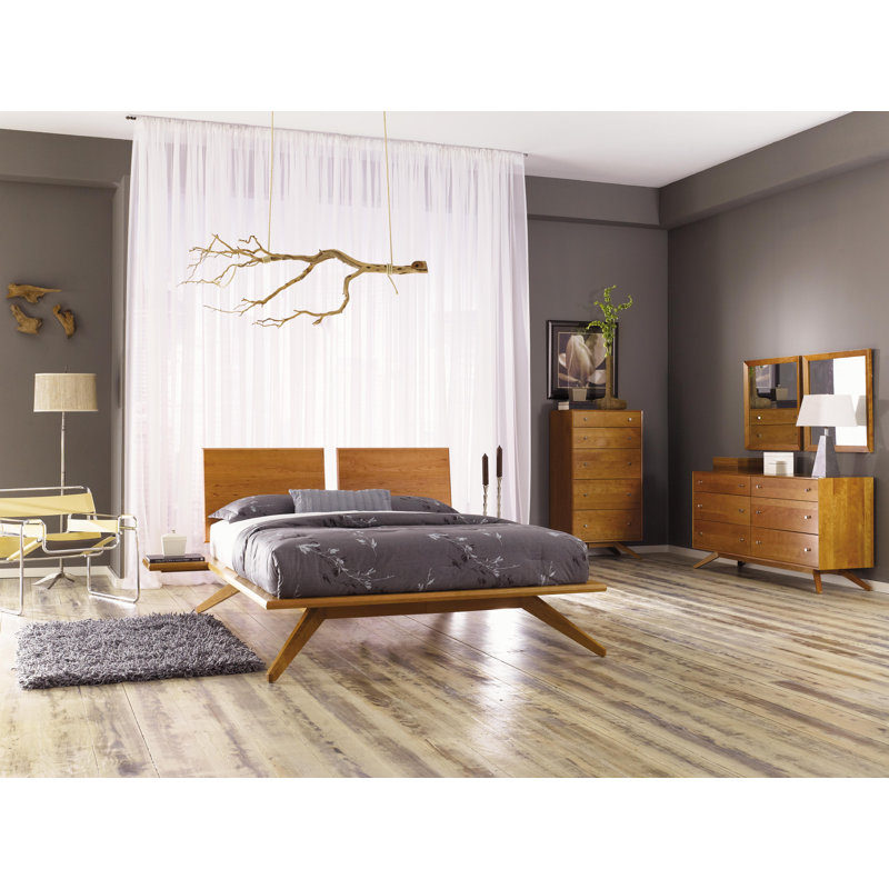 Astrid Solid Wood Platform Bed, Queen, Natural Cherry