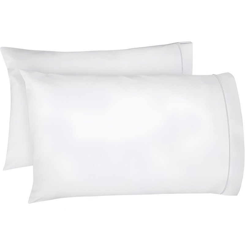 400TC Single Embroidery Cotton Sateen Pillowcases (Set Of 2), White/White