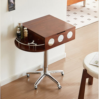 Table de coiffeuse en bois d'hévéa compacte avec plateau pivotant réglable en hauteur Vintage