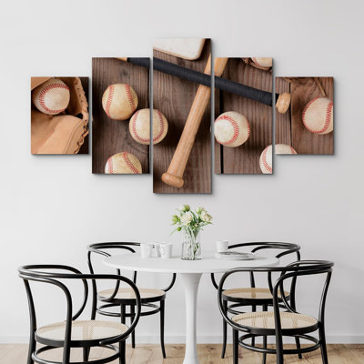 Baseball Bat, Ball & Mitt Sport Room Decor Modern Large Art, impression sur toile 5 pièces