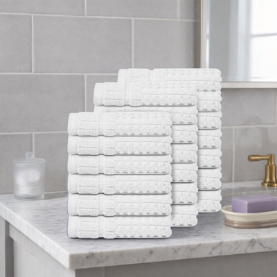 Willow 20 Pieces Washcloth Towel Set – 100% Combed Cotton, Premium Quality 630 GSM, White, Ultra-Soft & Highly Absorbent (20 Wash Towels)