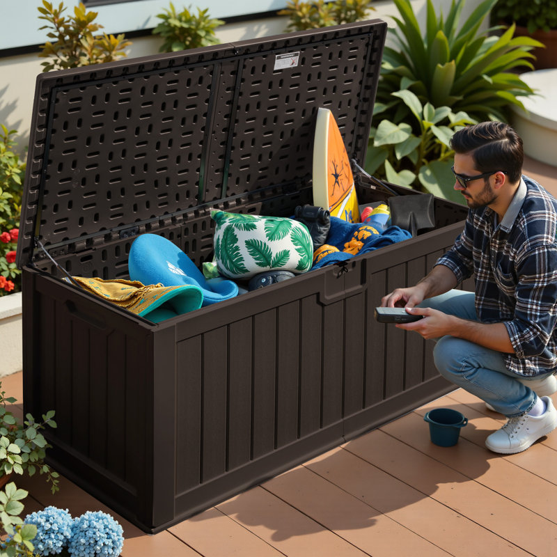 245 Gallon Resin Lockable Deck Box For Indoor And Outdoor, Brown