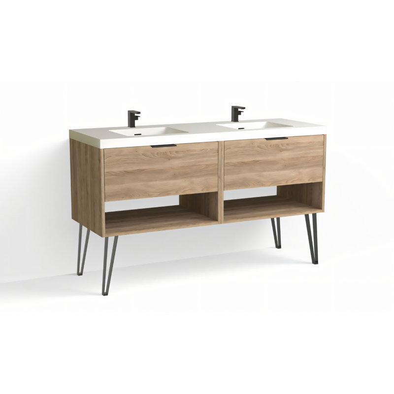 Modo 60" W Freestanding Double Bathroom Vanity with Dawson Leg, Matte White/Single, Charred, Matte Black