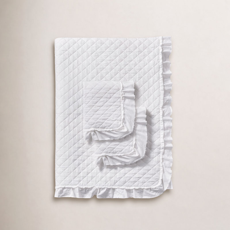Bashira Modern & Contemporary Polyester Quilt, White, King Quilt + 2 King Shams