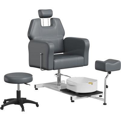 Fauteuil pédicure hydraulique pivotant à hauteur réglable à 360 degrés avec tabouret, repose-pieds et bassin de massage, station de pédicure, fauteuil de salon