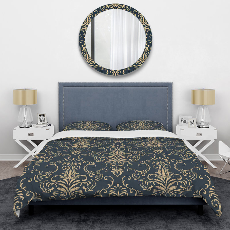 Damas gris - ensemble de housse de couette abstrait - microfibre de polyester