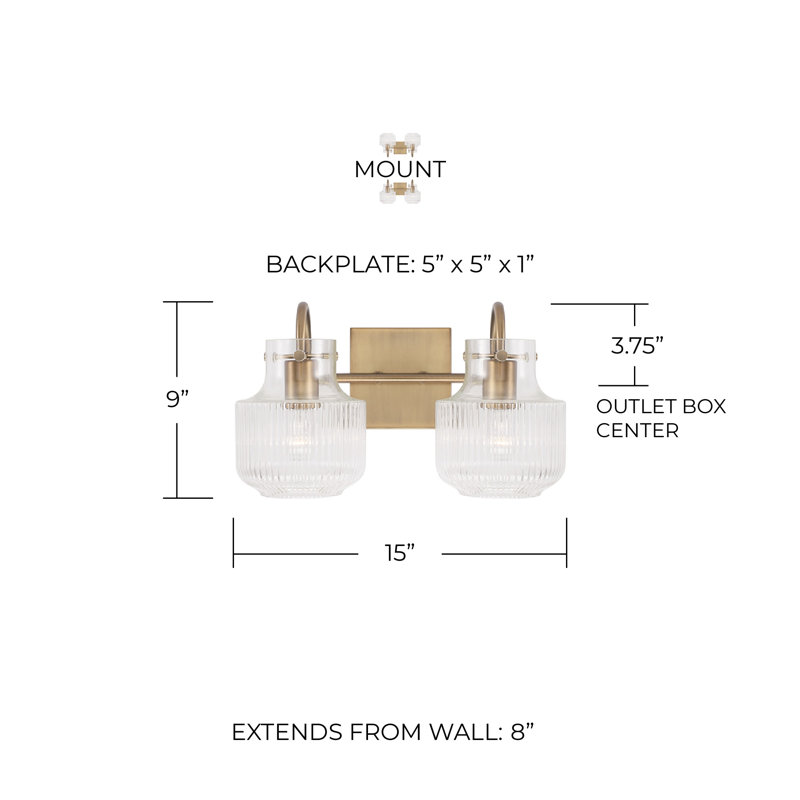 2 - Light Dimmable Vanity Light, Aged Brass