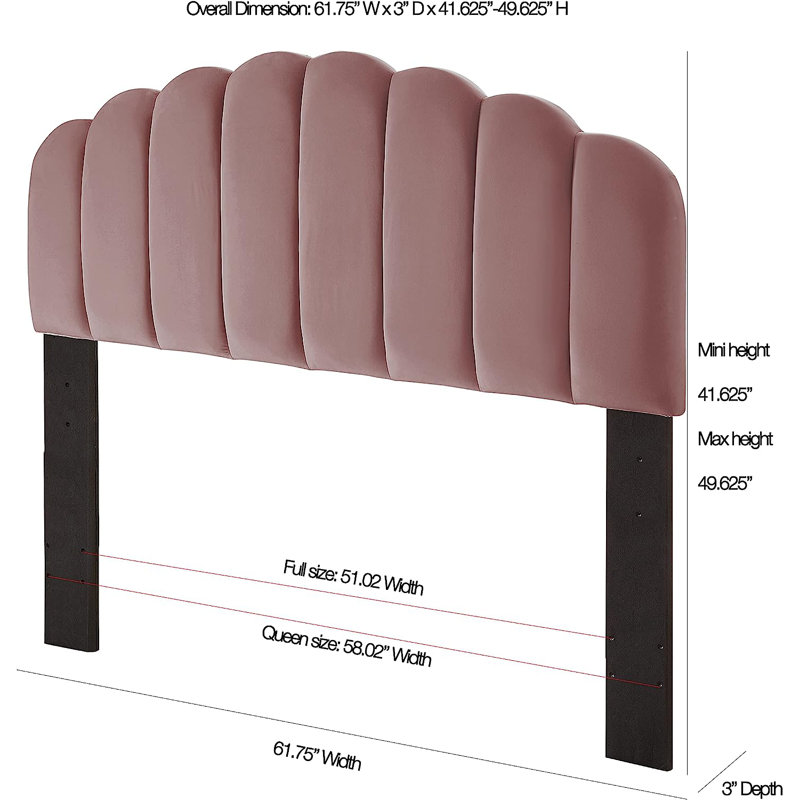 Pelson Upholstered Wingback Headboard, Rose