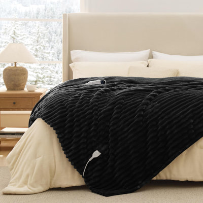 Heated Blanket Electric - Thick Striped Flannel Electric Blanket, Heating with 4 Time Settings, 6 Heat Settings, and 3-Hour Timer Auto Shut Off