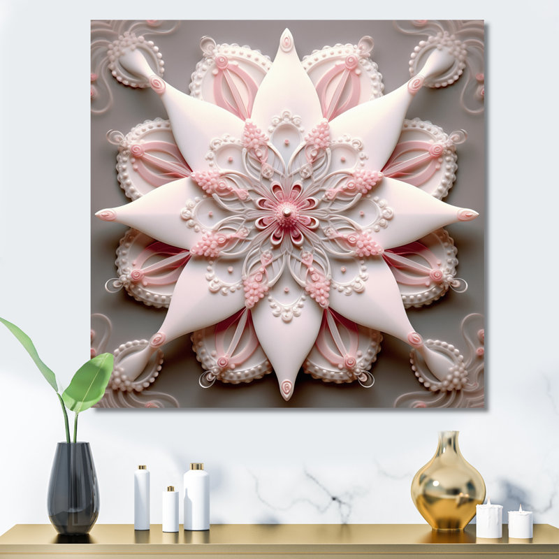 Abstrait fleur de lotus rose clair sur toile, H 16 po x l 16 po x P 1 po, Toile tendue