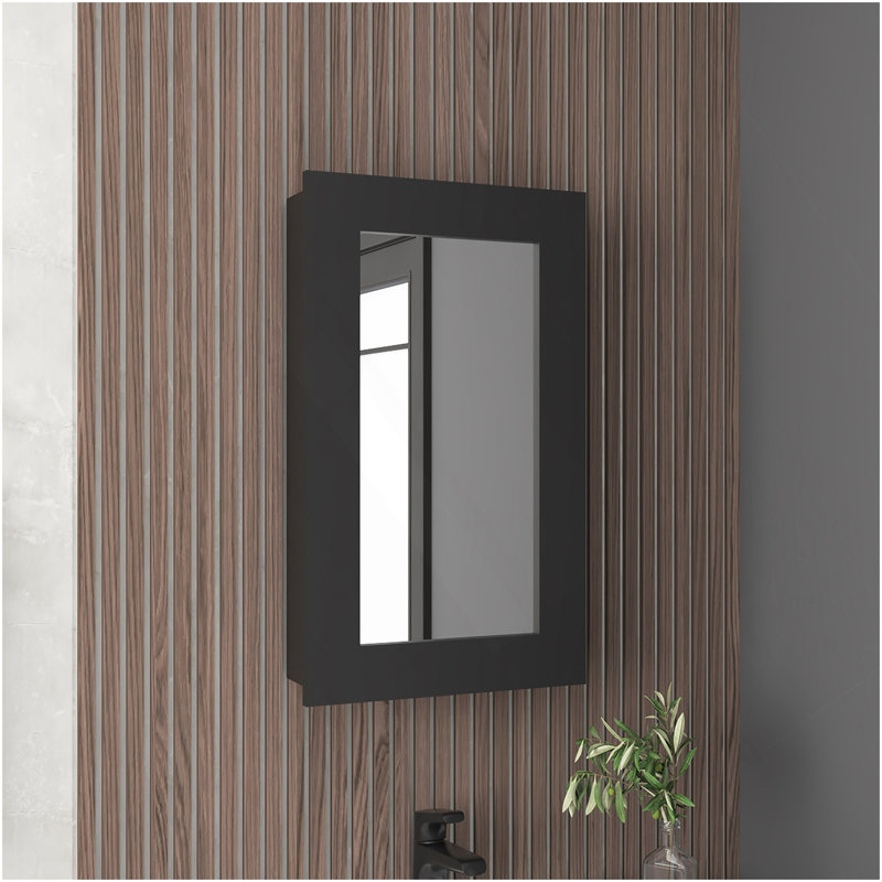 Armoire à pharmacie à miroir étroit H 25,7 "x l 15,7" Juno, une porte avec trois tablettes intérieures pour la salle de bain, noir cuisine