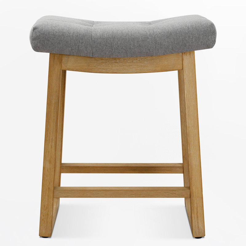 24.4'' Saddle Seat Counter Height Barstool With Solid Wood Frame, Gray Linen/Wood