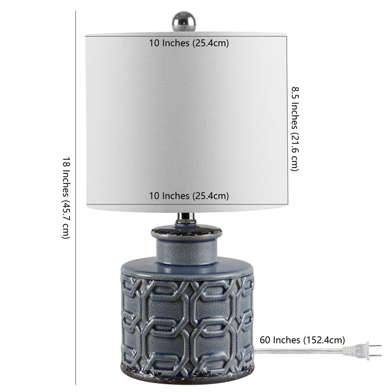 Blue Ceramic Table Lamp with White Drum Shade