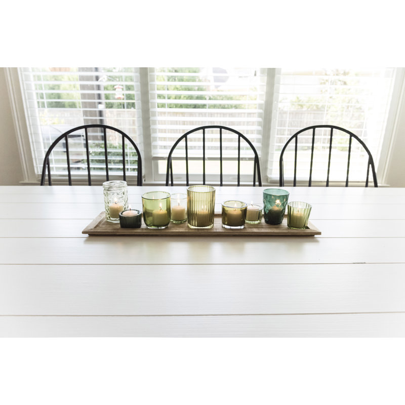 Round Glass Votive Holders on Wood Tray, Green