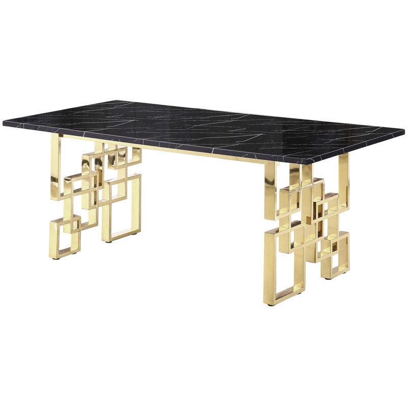 Normant 79" Black and Gold Marble and Metal Double Pedestal Base Dining Table