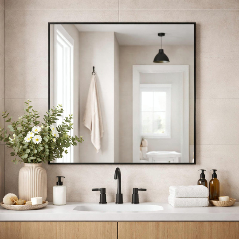 Modern & Contemporary Rectangle Bathroom Vanity Mirror Metal Framed Wall Mirror, Black, 30" x 60"