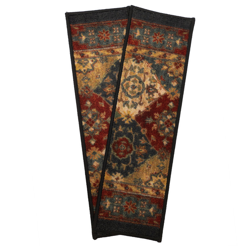 Tapis d'escalier à poils mi-longs à motif de toile de style oriental noir Mahal 9 po x 29 po, 13