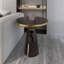 Table de bout ronde 19 po avec plateau en verre fritté et bordure en or brossé et base en verre trempé-125120046-109375857