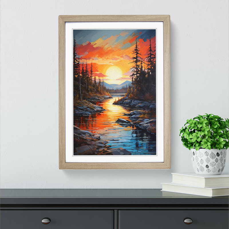 Lake Expressionism Art - Framed Print, Oak Framed, 64cm H x 46cm W x 2cm D