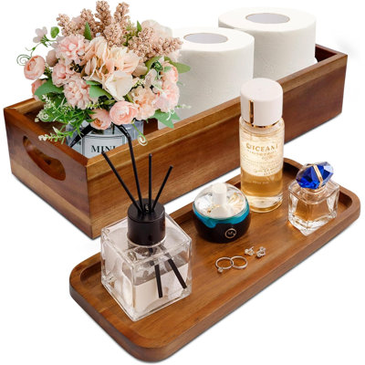 2-Pack Toilet Tank Topper & Vanity Tray,Brown