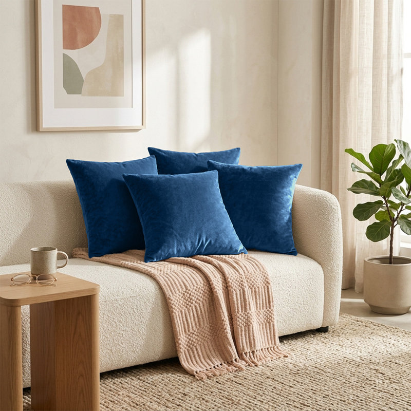 Plain Velvet Cushion Cover-(Pack of 4), Navy