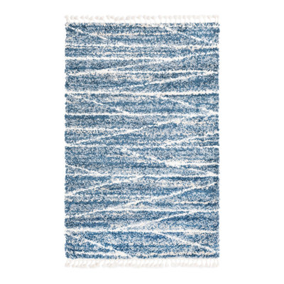 Tapis géométrique bleu / gris / blanc Abrahams