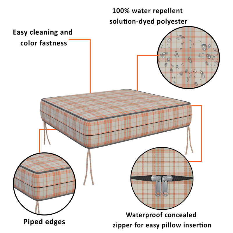 Outdoor Waterproof Square Seat Cushion Cover, Individual Box Cushion Sofa Couch Cover With Piping