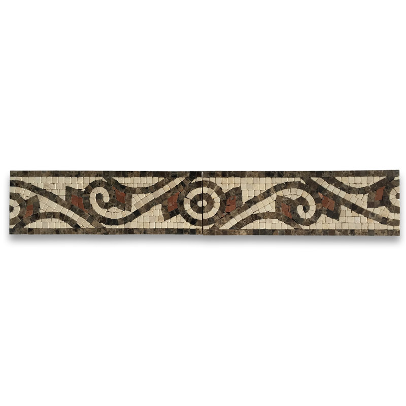 8" x 20" Marble Mosaic Sheet Wall Floor Use Tile, Brown/Beige/Red