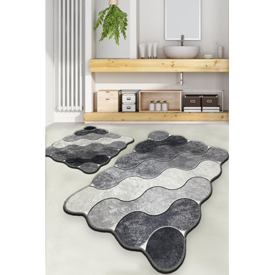 Antibacterial Bathmat Set (2 Pieces), Grey, 23.6 x 39.4 inches & 19.7 x 23.6 inches | 100% Polyester, 0.4 in Pile Height | Non-Slip Underside, Machine Washable, Perfect for Bathroom Safety & Comfort