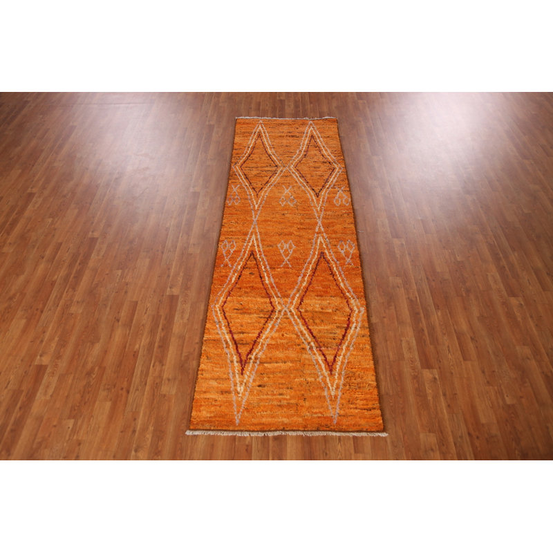Tapis de couloir oriental orange en laine orange 3 x 3
