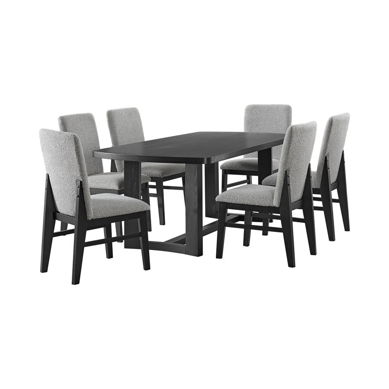 Ensemble de salle à manger Canal 7 pièces, hauteur standard, noir - Table rectangulaire et six chaises