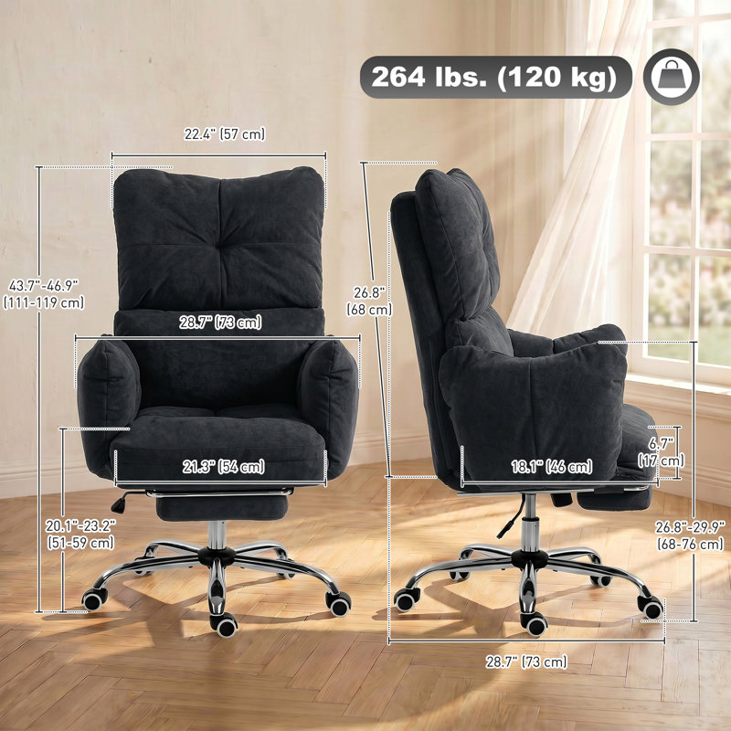 Chaise de bureau avec repose-pieds, chaise d'ordinateur inclinable, noir, Noir